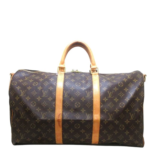 Vintage Louis Vuitton Brown Keepall Bandouliere 50 Travel Bag