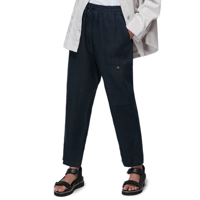 WHISTLES Navy Linen Cargo Trousers