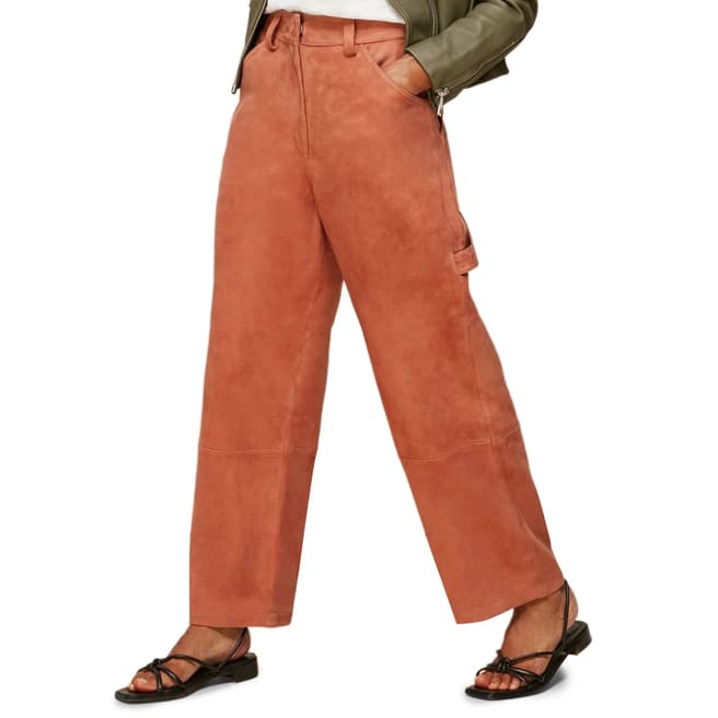 WHISTLES Neutral Suede Leather Cargo Trousers