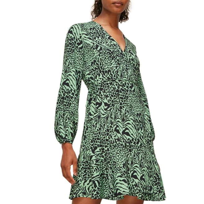 WHISTLES Green Animal Print Wrap Dress