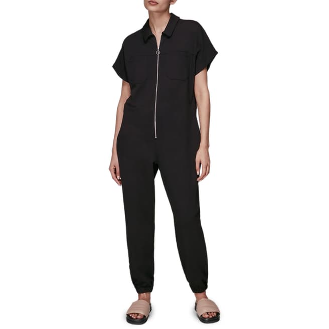 WHISTLES Black Ruby Zip Front Jersey Cotton Jumpsuit