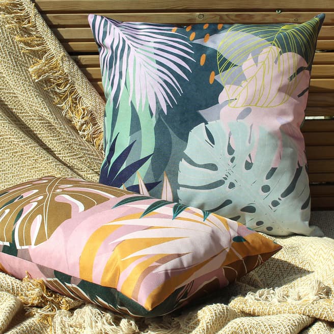 Evans Lichfield Leafy 30x50cm Outdoor Cushion, Blush