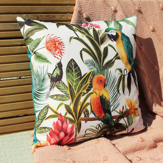 Evans Lichfield Parrots 43x43cm Outdoor Cushion, Multi/Teal