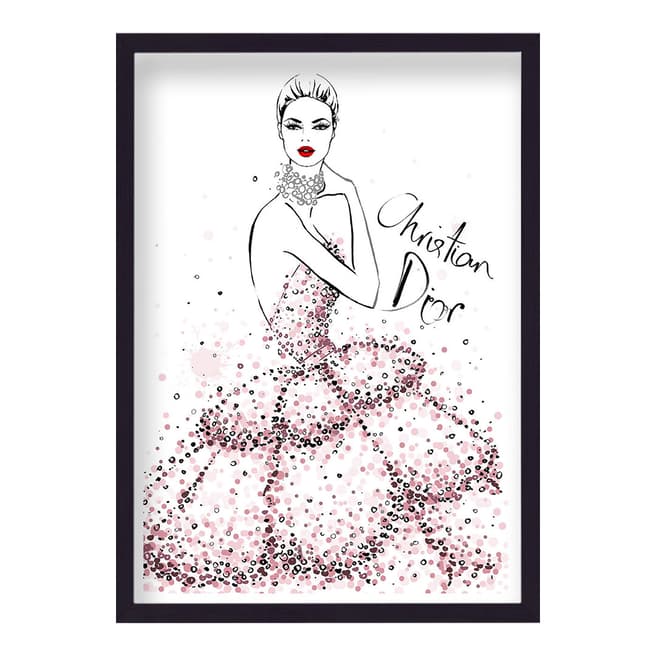 Megan Hess Christian Dior Pink Sparkles Gown 44x33cm Framed Print