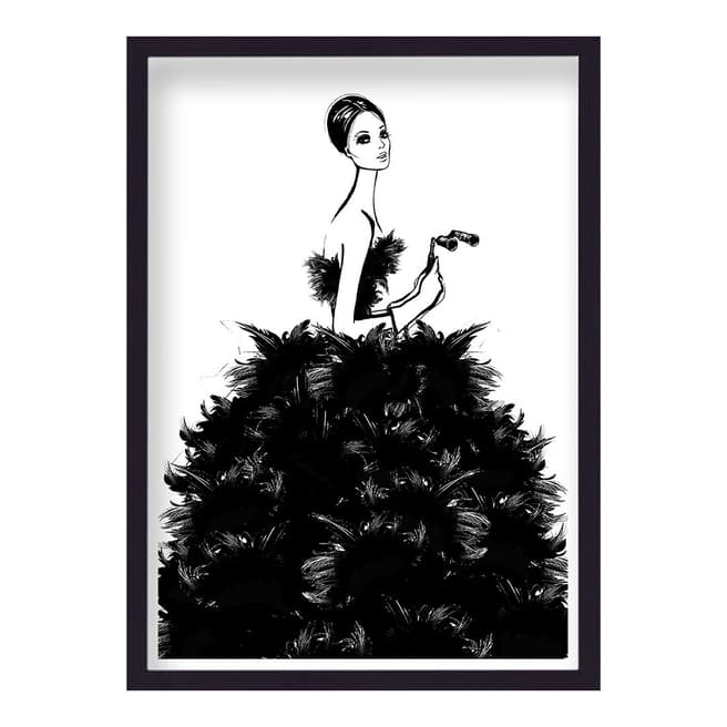 Megan Hess Black Feather Dress Framed Print