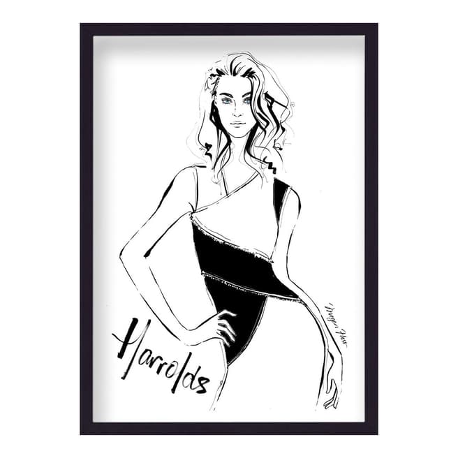 Megan Hess Harrods Black and White Dress Framed Print