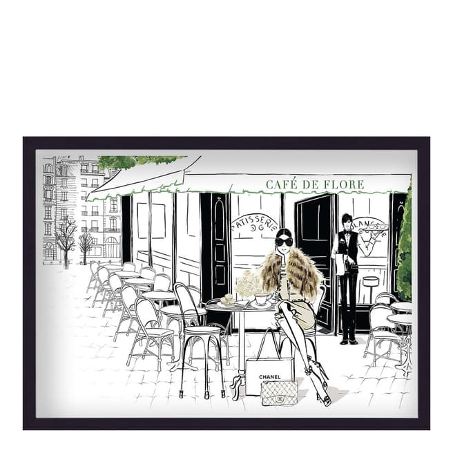 Megan Hess Chanel Green Cafe De Flore 44x33cm Framed Print