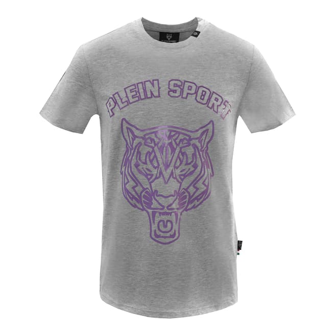 Philipp Plein Grey Tiger Logo Cotton T-Shirt