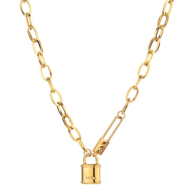 Ma Petite Amie Gold Lock Pendant Necklace With Swarovski Crystals