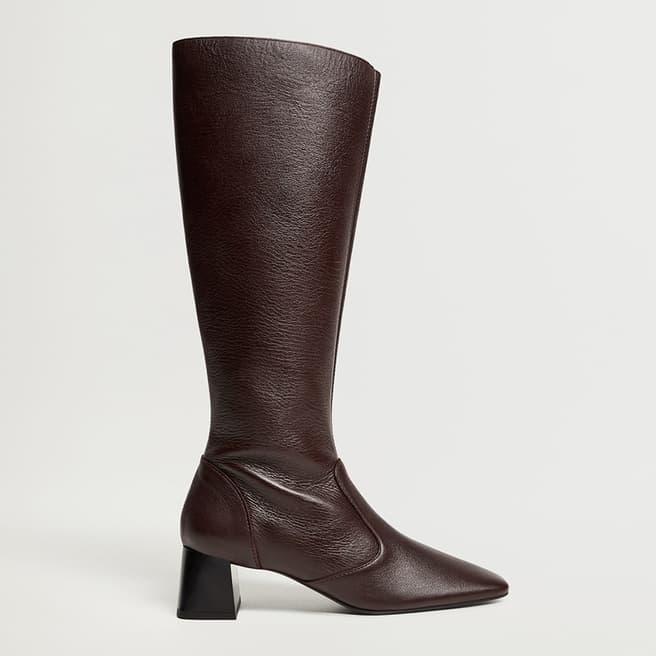 Mango Burgundy Leather Knee High Boots