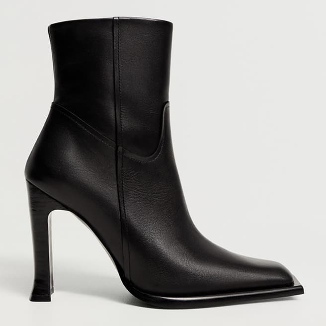 Mango Black Leather Asymetric Ankle Boots