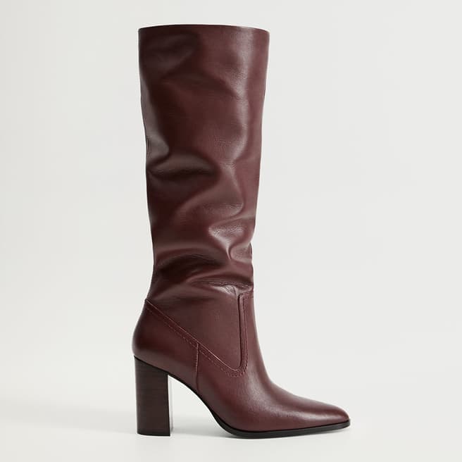 Mango Burgundy Leather Knee High Ankle Boots