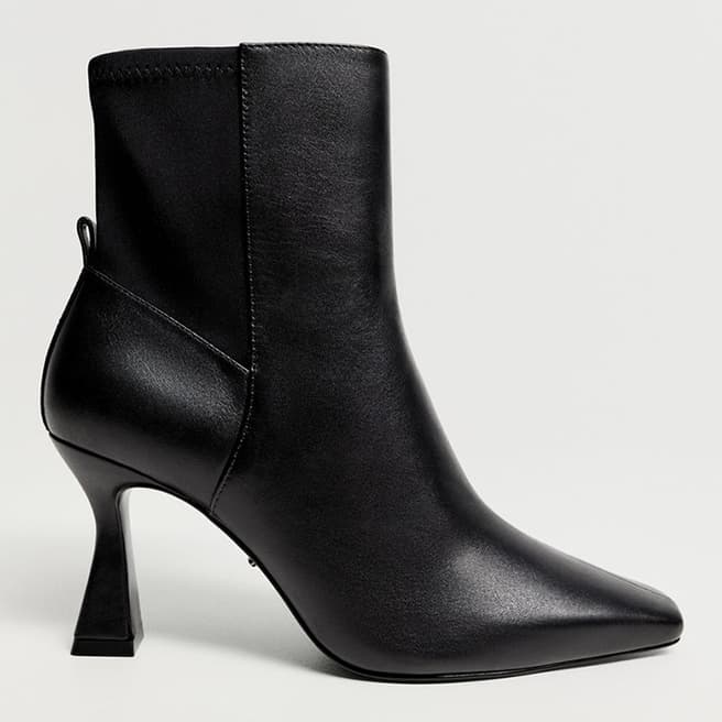 Mango Black Leather and Neoprene Effect Ankle Boots