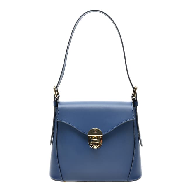 Roberta M Blue Leather Buckle Design Top Handle Bag