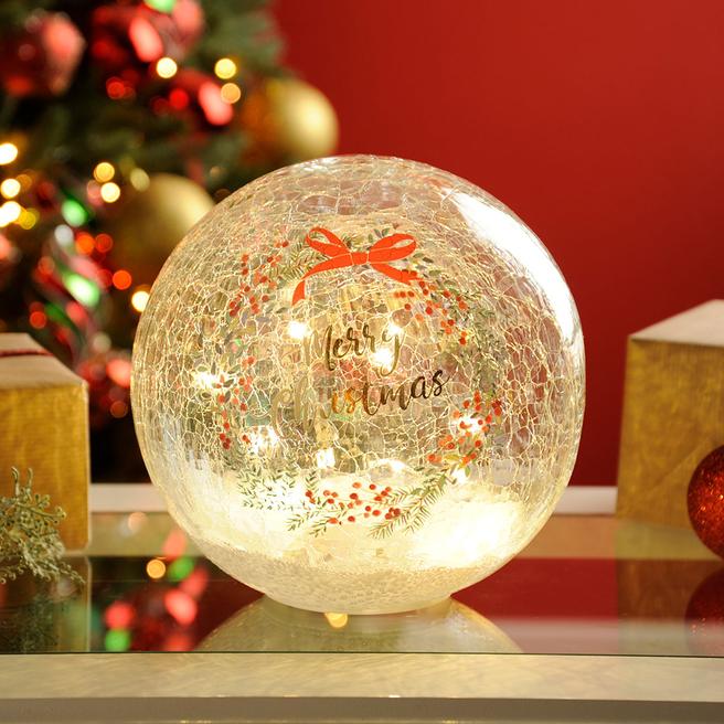 Festive Crackle Effect Christmas With Bow Ball