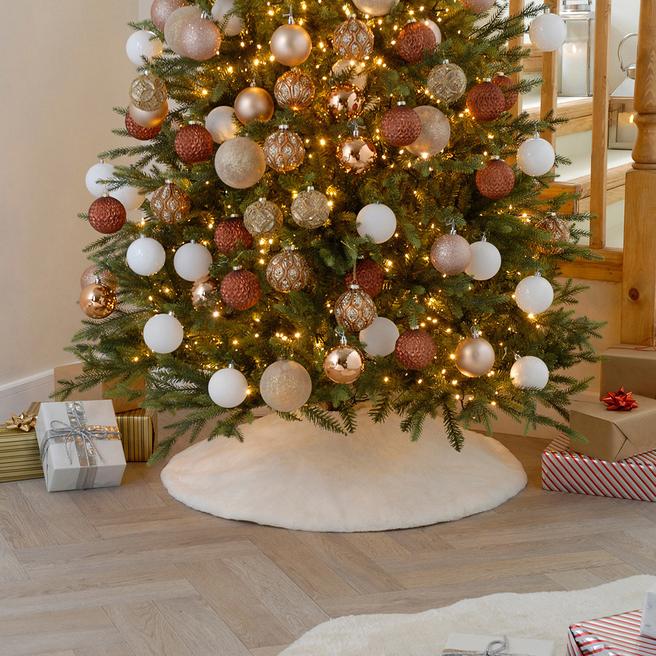 Festive White Faux Fur Tree Skirt
