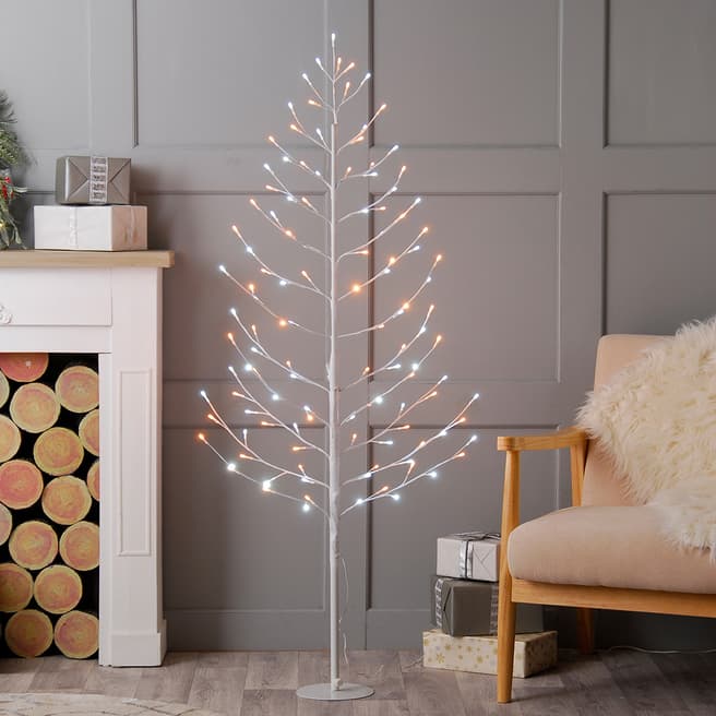 Festive Flat Cool & Warm White LED Twig Tree, 5ft
