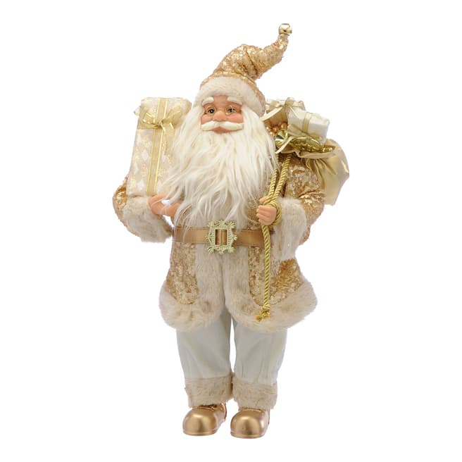 Festive 64cm Standing White And Gold Santa With Presents