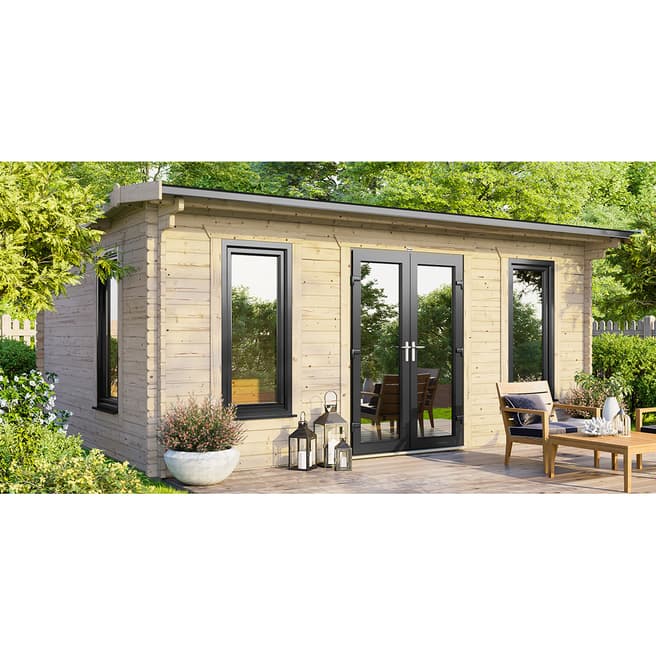 Power Sheds SAVE £1429 18x12 Power Apex Log Cabin, Central Double Doors - 44mm