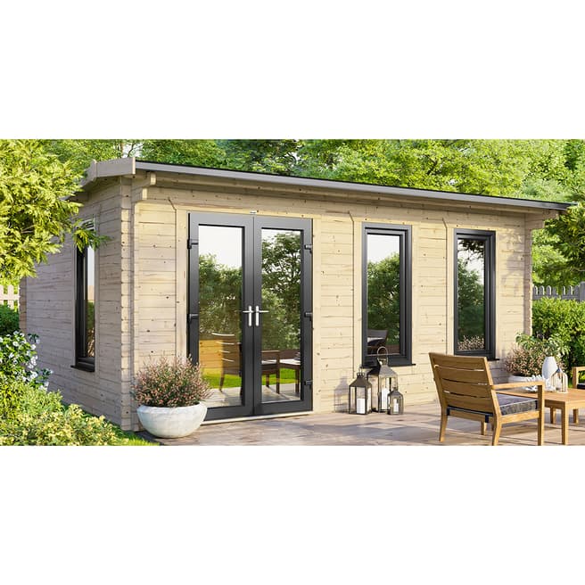 Power Sheds SAVE £1429 18x12 Power Apex Log Cabin, Left Double Doors - 44mm