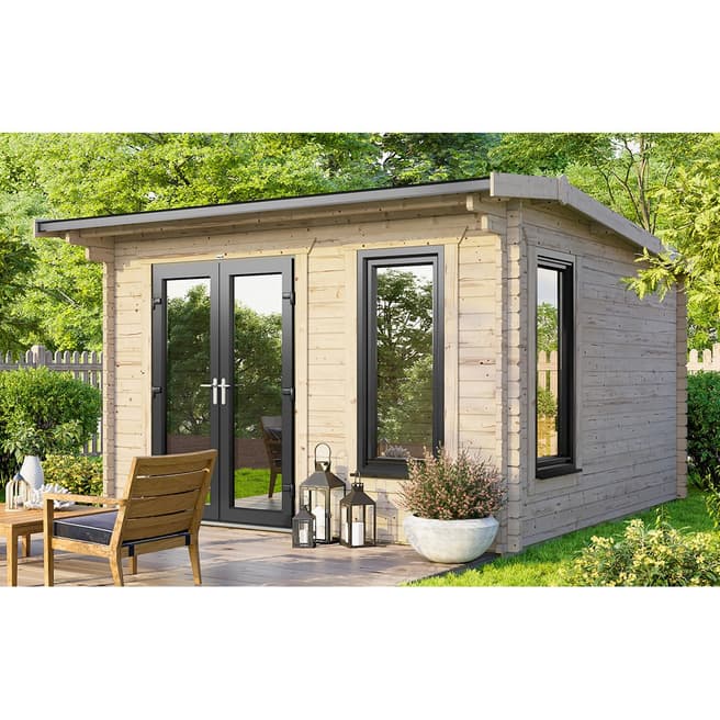 Power Sheds SAVE £1109 12x10 Power Apex Log Cabin, Left Double Doors - 44mm
