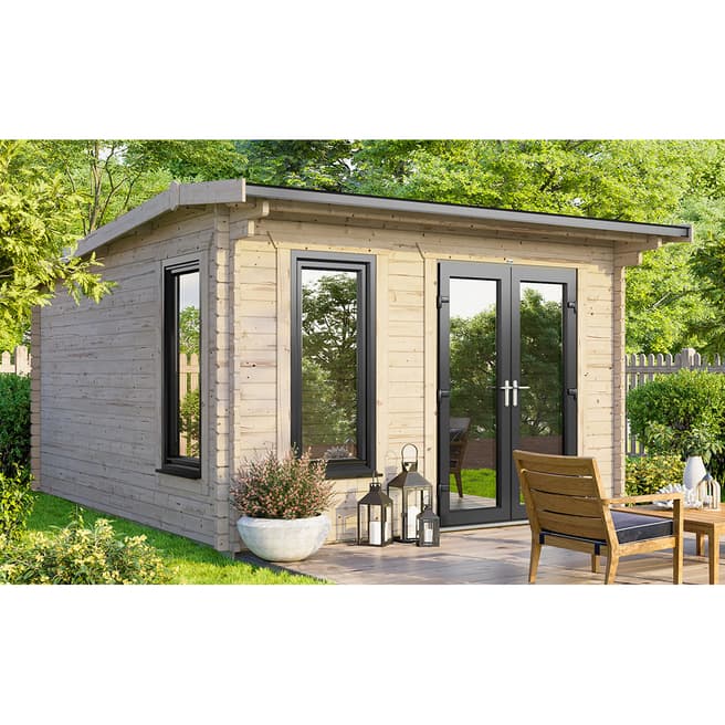 Power Sheds SAVE £1159 12x12 Power Apex Log Cabin, Right Double Doors - 44mm