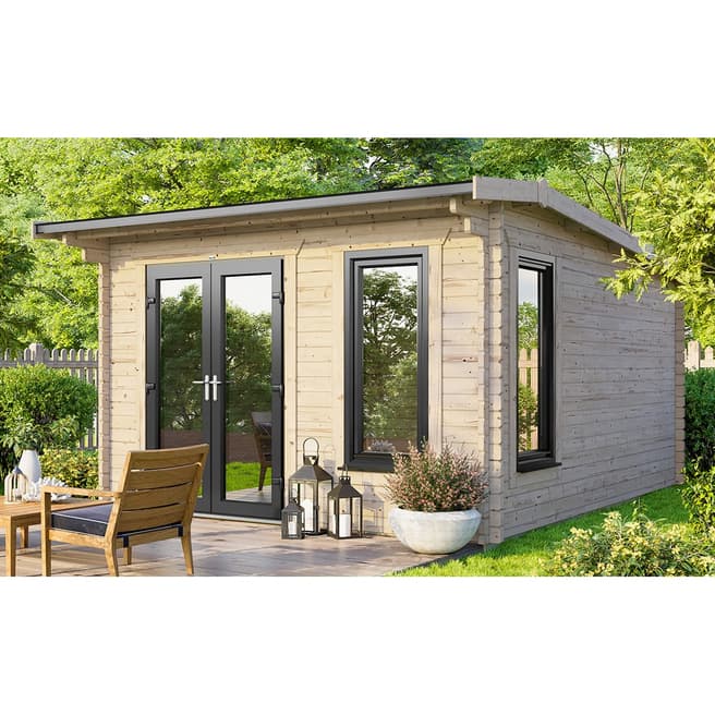 Power Sheds SAVE £1159 12x12 Power Apex Log Cabin, Left Double Doors - 44mm