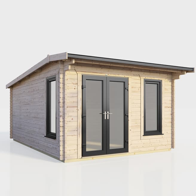 Power Sheds SAVE £1210  12x14 Power Apex Log Cabin, Left Double Doors - 44mm