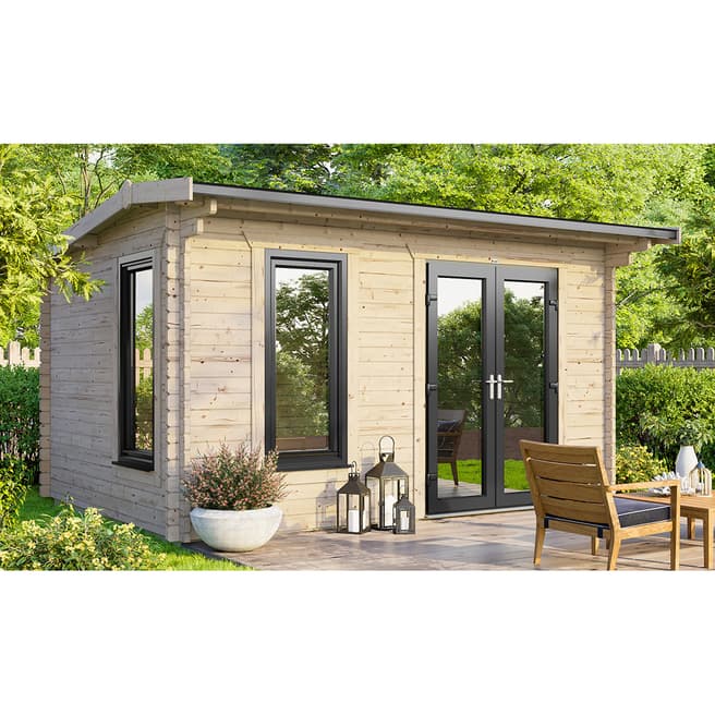 Power Sheds SAVE £1099 14x8 Power Apex Log Cabin, Right Double Doors - 44mm