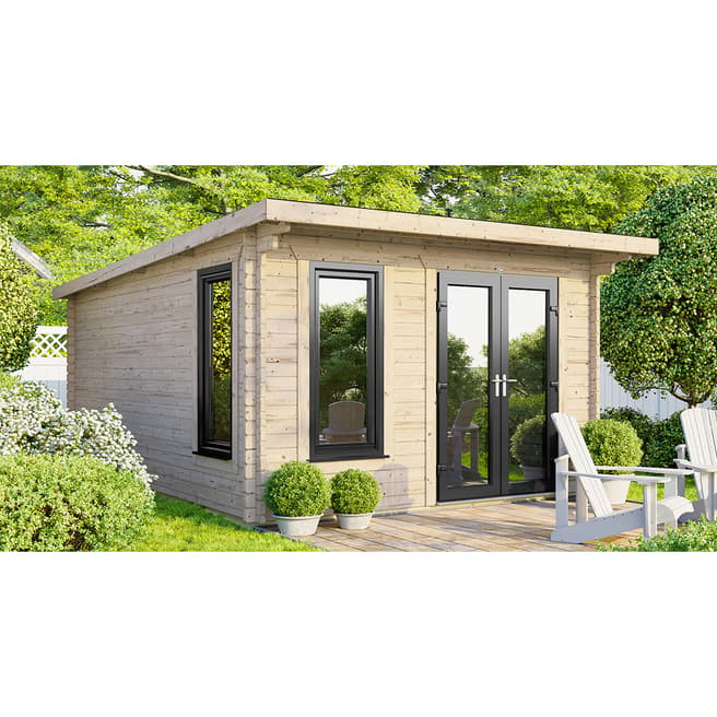 Power Sheds SAVE £1210  12x14 Power Pent Log Cabin, Right Double Doors - 44mm