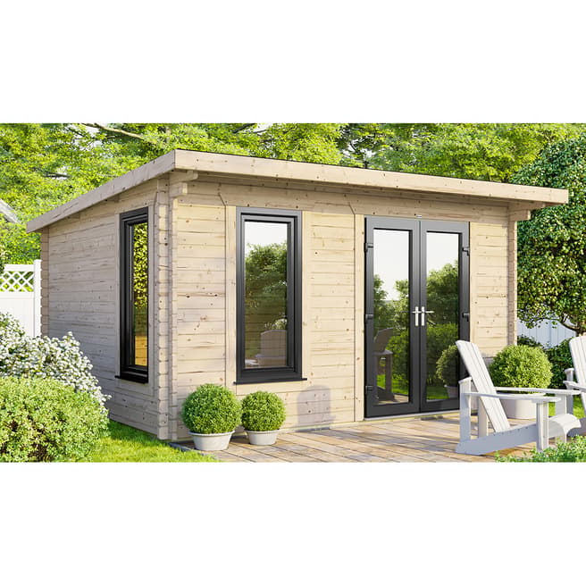 Power Sheds SAVE £1155  14x10 Power Pent Log Cabin, Right Double Doors - 44mm