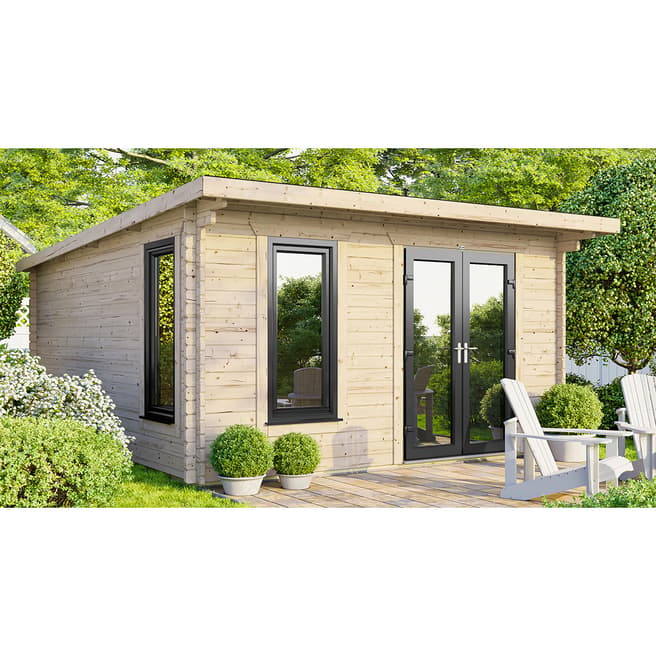 Power Sheds SAVE £1269  14x14 Power Pent Log Cabin, Right Double Doors - 44mm