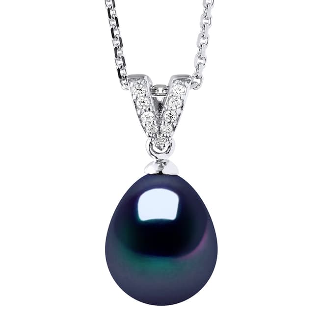 Atelier Pearls Black Freshwater Pearl & Zirconia Pendant Necklace 10-11mm