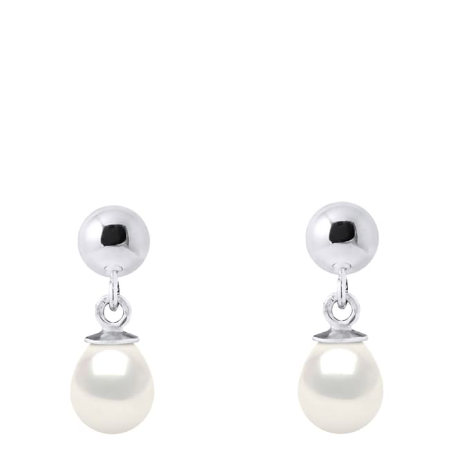 Atelier Pearls White/Silver Drop Freshwater Pearl Earrings 6-7mm