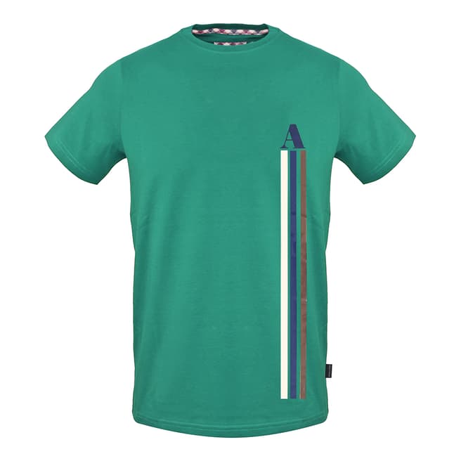 Aquascutum Green Contrast Stripe Stretch Cotton T-Shirt