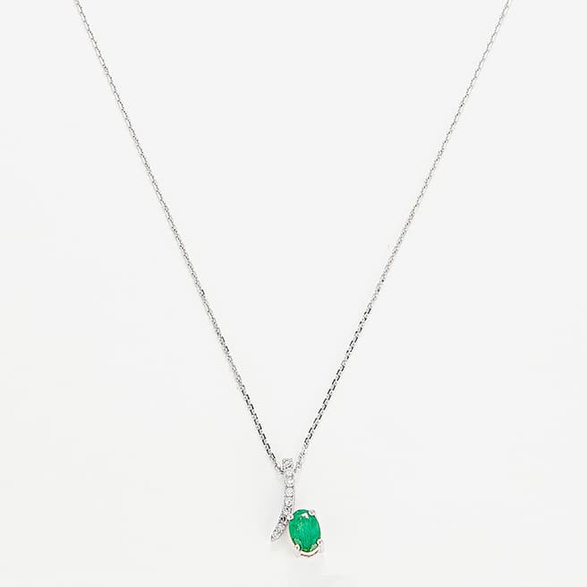Diamantini Silver Beautiful Emerald Diamond Pendant Necklace