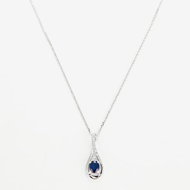 Le Diamantaire Silver Blue Teardrop Diamond Pendant Necklace