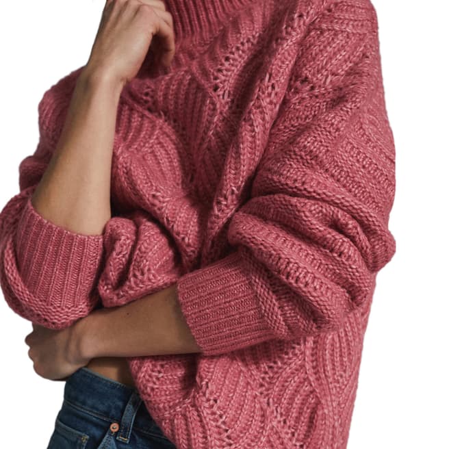 Reiss Pink Ola Overzised Knitted Wool Blend Jumper