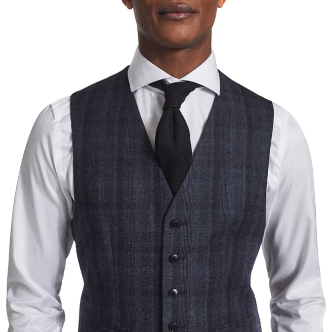 Reiss Navy Oxsted Check Print Wool Waistcoat