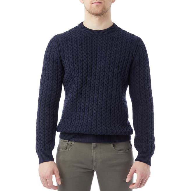 Reiss Navy Cliff Cable Knitted Wool Blend Jumper