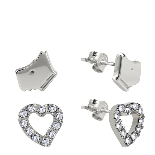 Radley Sterling Silver Dog and Stone Set Heart Twin Pack Earrings