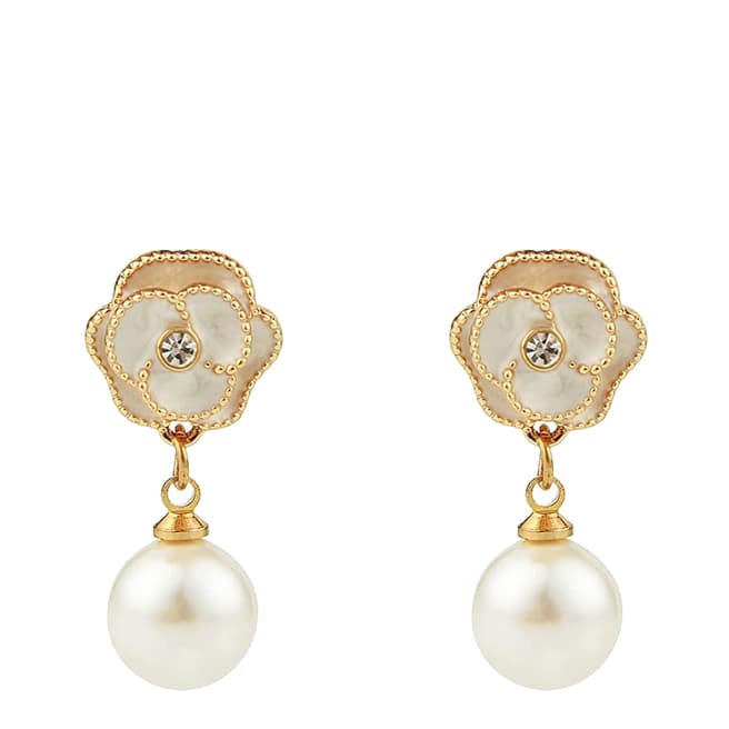 Chloe Collection by Liv Oliver 18K Gold Rose And Pearl Drop Earrings