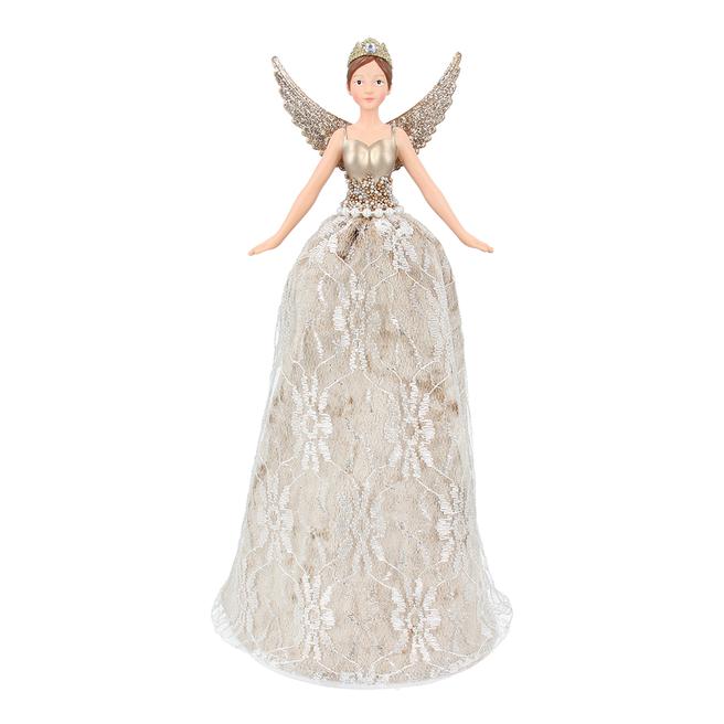 Gisela Graham Lace Tree Top Fairy, Gold 