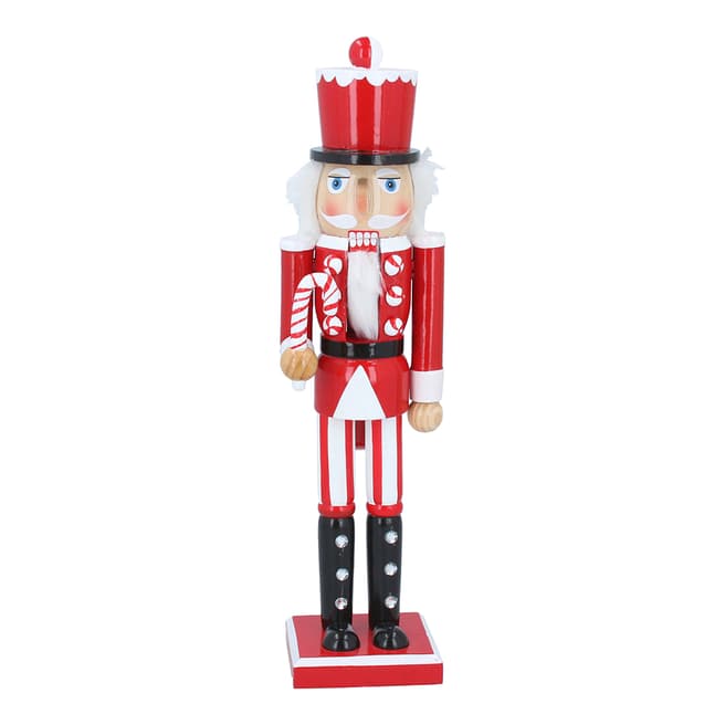 Gisela Graham Red/White Wood Nutcracker with Candy Cane, H38cm
