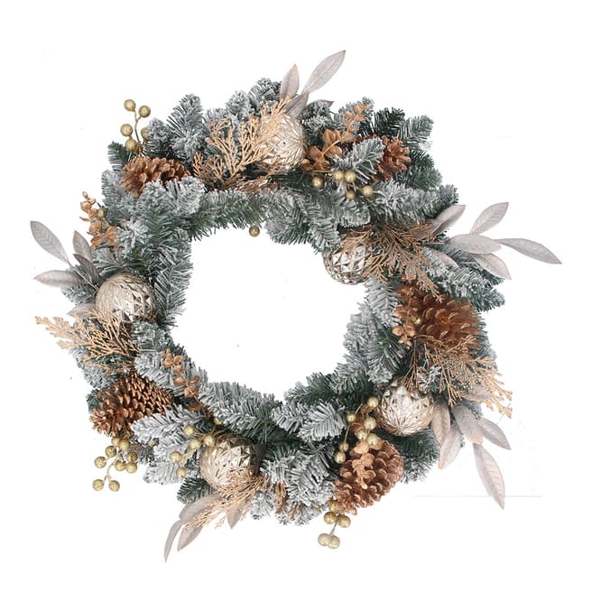 Gisela Graham Frosted Pine Wreath Gold Berries/Baubles, 60cm