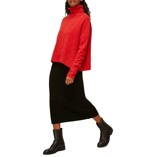 WHISTLES Red Roll Neck Merino Wool Knit Jumper
