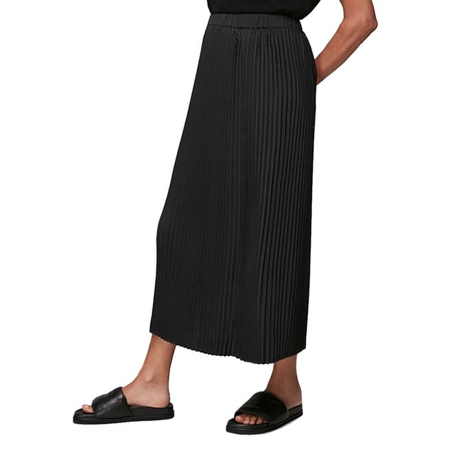 WHISTLES Black Amelia Pleated Midi Skirt