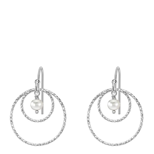 Dower & Hall Sterling Silver Double Circle White Pearl Drop Earrings