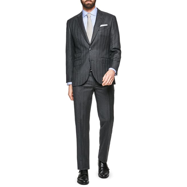 Hackett London Dark Grey Striped Wool Suit