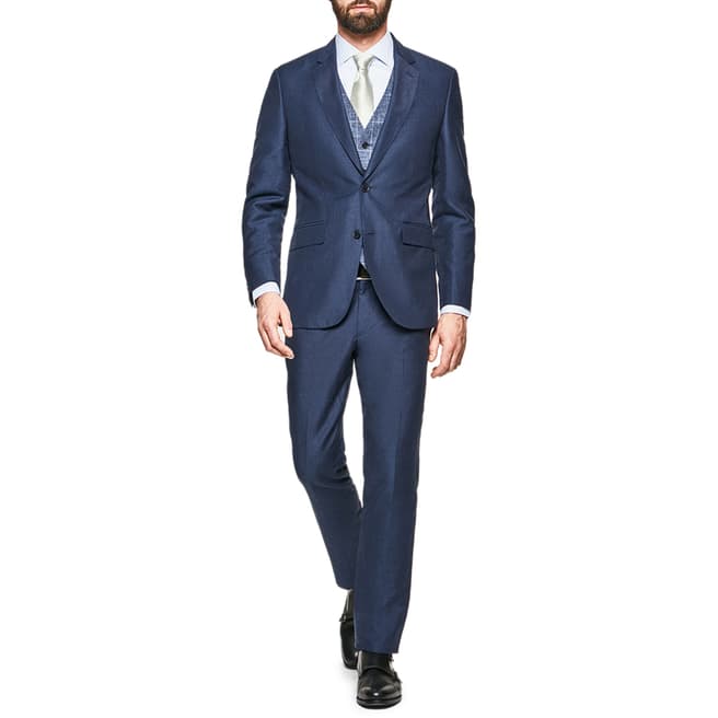 Hackett London Navy Linen Blend Suit